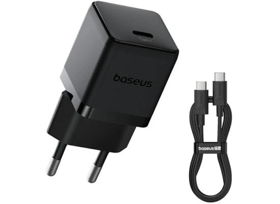 Baseus Palm Fast Charger 1C 20W EU Cluster Black (with Baseus Mini White Cable USB-C to USB-C 60W (20V/3A) 1m Cluster Black)